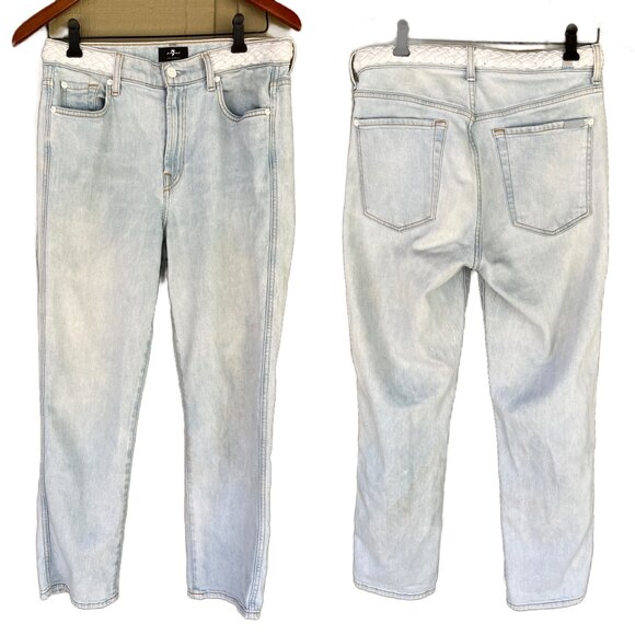 7 For All Mankind High Waist Cropped Straight Light Wash Jeans Size 30 - Picture 2 of 11